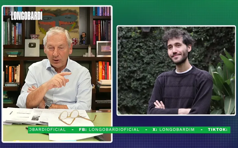Marcelo Longobardi on his show, next to a photo of Nicolás Martorell