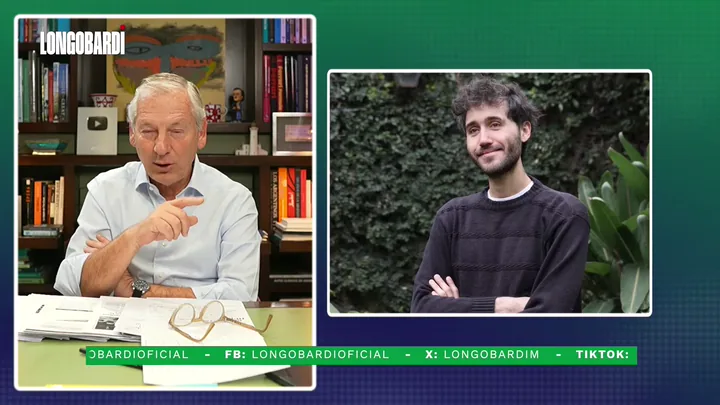 Marcelo Longobardi on his show, next to a photo of Nicolás Martorell
